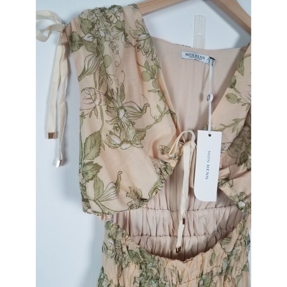 Mon Renn Women's Sz. 2 Wildflower Cut Out Tiered Chiffon Maxi Dress NWT - Picture 7 of 16